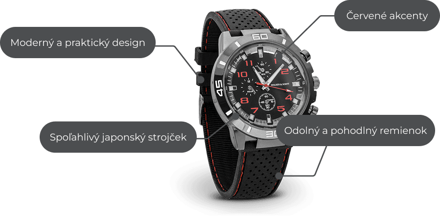 Sportovní hodinky Walker & Scott Sporty s červenými akcenty